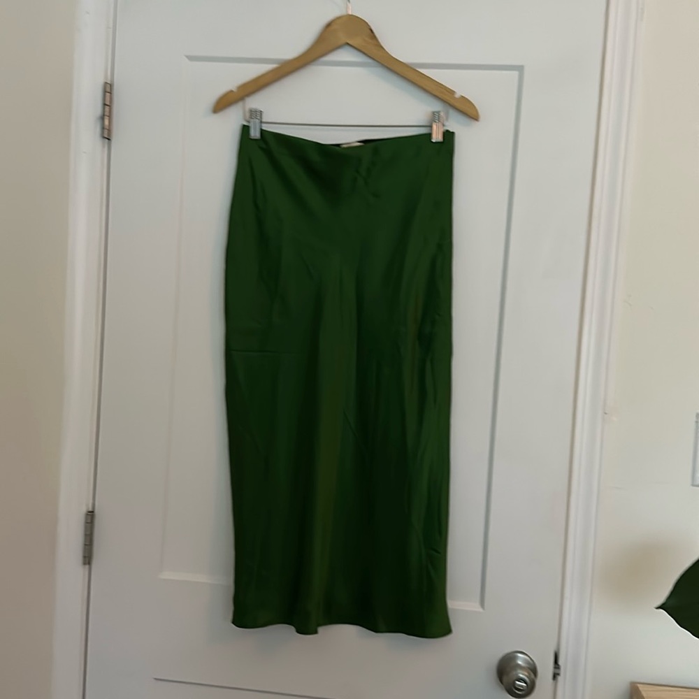 L’agence satin green midi skirt